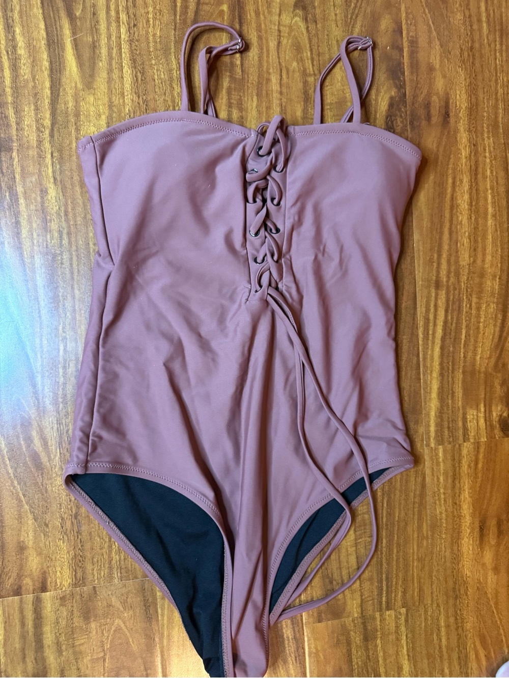 Women’s One-Piece Swimsuit in Dusty Rose with Lace-Up Front